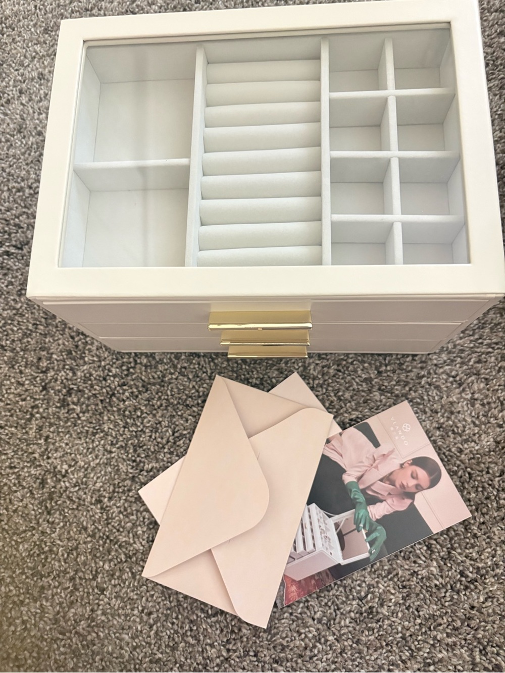 White Jewelry Organizer Box with Gold Accents